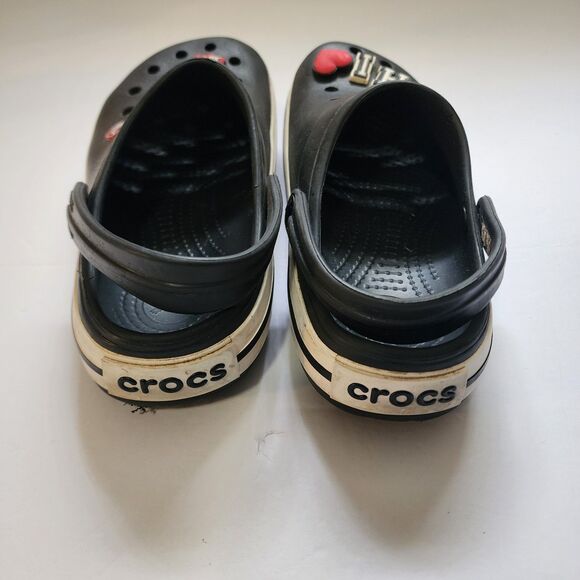Crocs Crocband Clog Mens 6 Womens 8 Black White Boarder Jibbits Seen Included - Picture 3 of 8